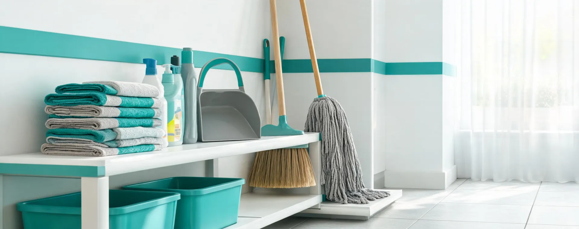 Cleaning tools ready for shared space reset